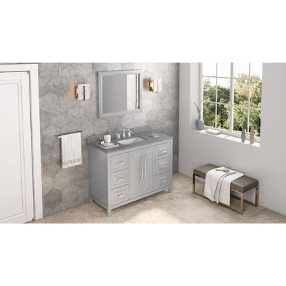 Sleek lines and raised panels come together to create a unique design for the sophisticated Cade vanity.