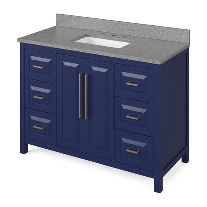 Jeffrey Alexander 48" Hale Blue Cade Vanity, Steel Grey Cultured Marble Vanity Top, undermount rectangle bowl | VKITCAD48BLSGR