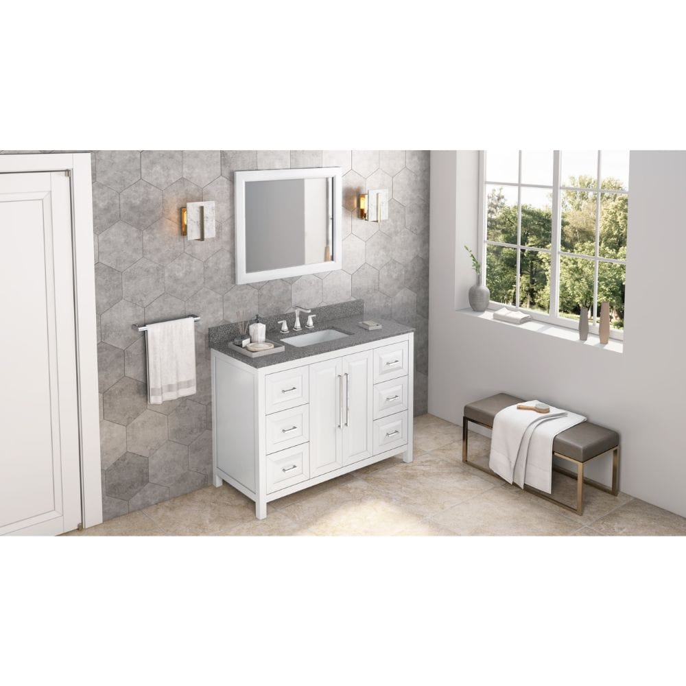 Sleek lines and raised panels come together to create a unique design for the sophisticated Cade vanity.