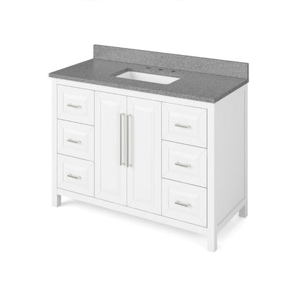 Jeffrey Alexander 48" White Cade Vanity, Steel Grey Cultured Marble Vanity Top, undermount rectangle bowl | VKITCAD48WHSGR