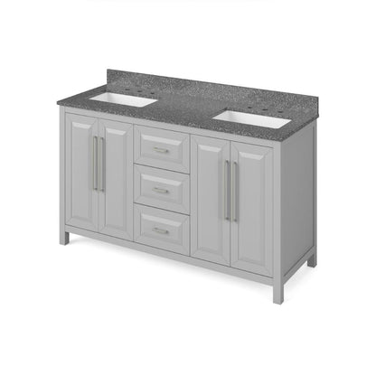 Jeffrey Alexander 60" Grey Cade Vanity, double bowl, Boulder Cultured Marble Vanity Top, undermount rectangle bowl | VKITCAD60GRBOR