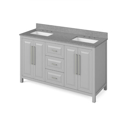 Jeffrey Alexander 60" Grey Cade Vanity, double bowl, Steel Grey Cultured Marble Vanity Top, undermount rectangle bowl | VKITCAD60GRSGR