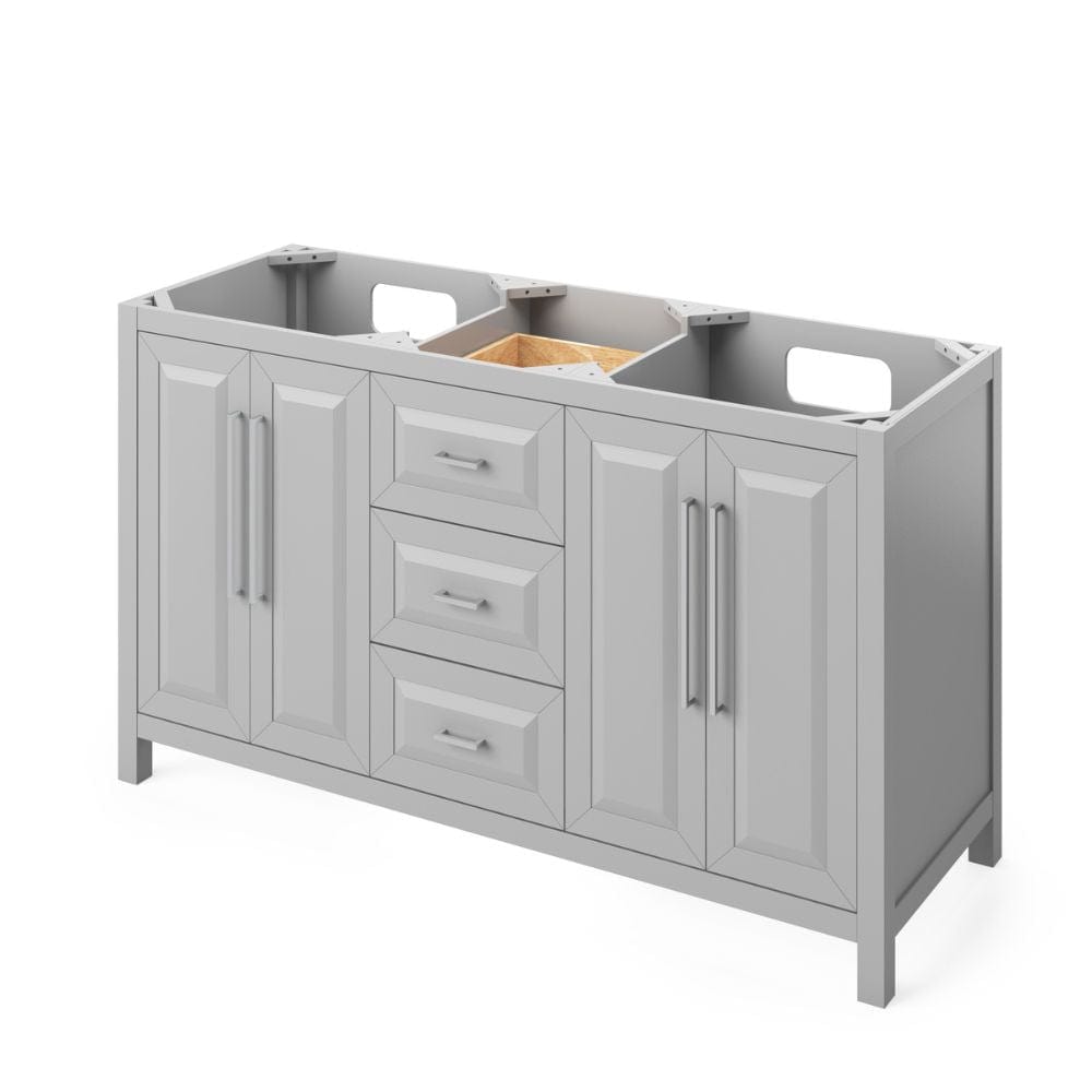Maximum storage provided by three center drawers, dovetail rollout drawers, and adjustable shelves Square pulls included