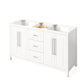 Maximum storage provided by three center drawers, dovetail rollout drawers, and adjustable shelves Square pulls included