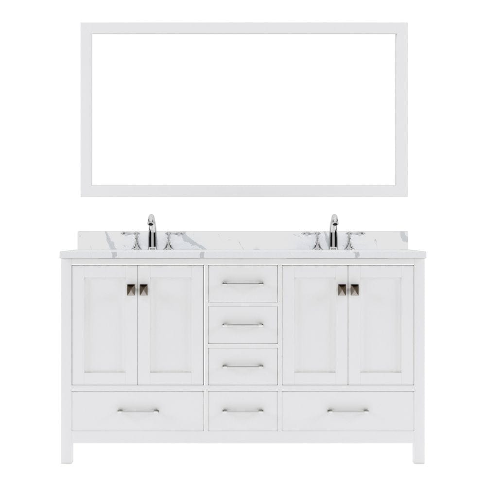 Virtu USA Caroline Avenue 60" Double Bath Vanity in White with Calacatta Quartz Top and Round Sinks with Matching Mirror | GD-50060-CCRO-WH