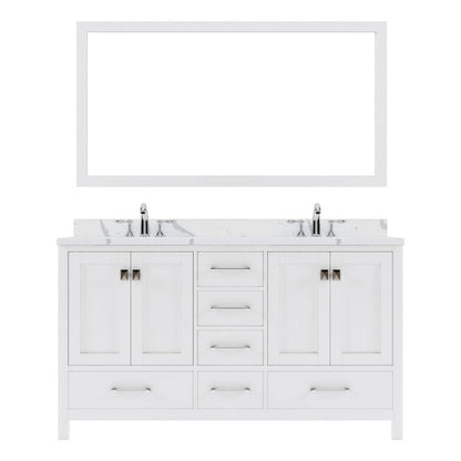 Virtu USA Caroline Avenue 60" Double Bath Vanity in White with Calacatta Quartz Top and Round Sinks with Matching Mirror | GD-50060-CCRO-WH