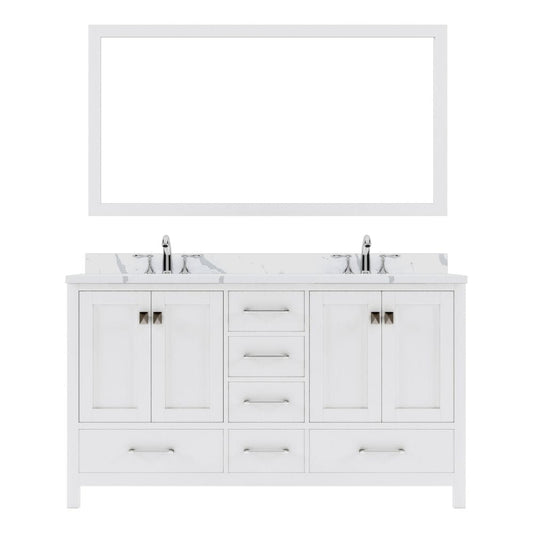 Virtu USA Caroline Avenue 60" Double Bath Vanity in White with Calacatta Quartz Top and Round Sinks with Matching Mirror | GD-50060-CCRO-WH