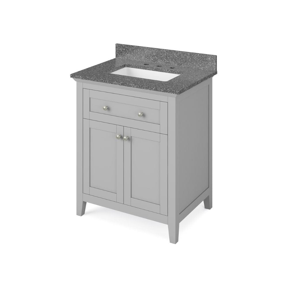 Jeffrey Alexander 30" Grey Chatham Vanity, Boulder Cultured Marble Vanity Top, undermount rectangle bowl | VKITCHA30GRBOR