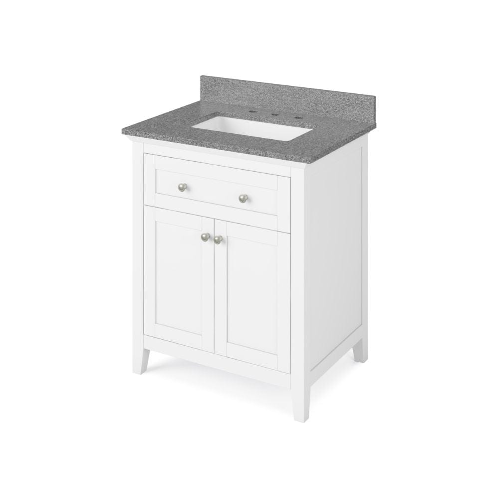 Jeffrey Alexander 30" White Chatham Vanity, Steel Grey Cultured Marble Vanity Top, undermount rectangle bowl | VKITCHA30WHSGR