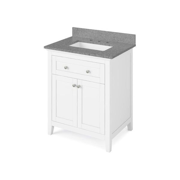 Jeffrey Alexander 30 White Chatham Vanity, Steel Grey Cultured Marble Vanity Top, undermount rectangle bowl | VKITCHA30WHSGR