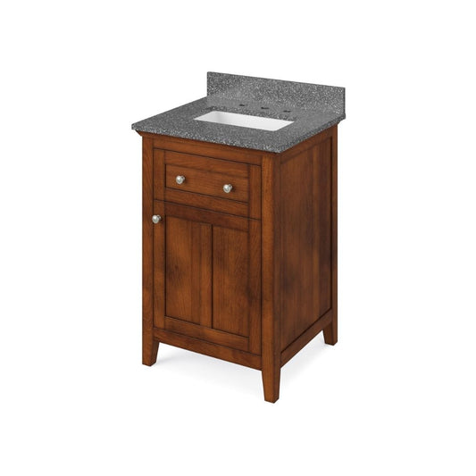 Jeffrey Alexander 24" Chocolate Chatham Vanity, Boulder Cultured Marble Vanity Top, undermount rectangle bowl | VKITCHA24CHBOR