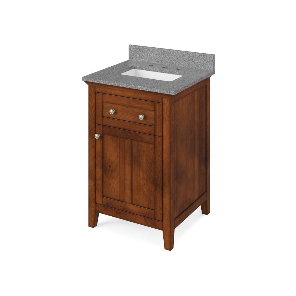 Jeffrey Alexander 24" Chocolate Chatham Vanity, Steel Grey Cultured Marble Vanity Top, undermount rectangle bowl | VKITCHA24CHSGR