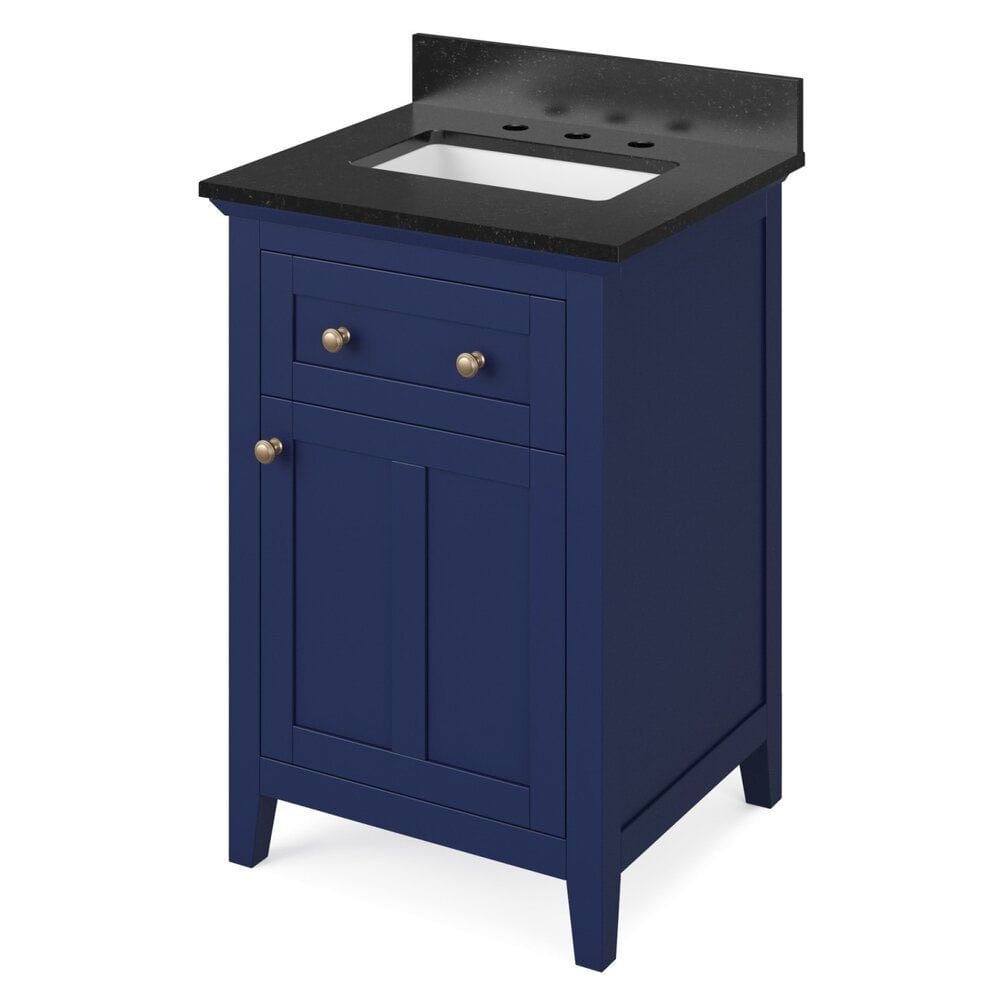 Jeffrey Alexander 24" Hale Blue Chatham Vanity, Black Granite Vanity Top, undermount rectangle bowl | VKITCHA24BLBGR