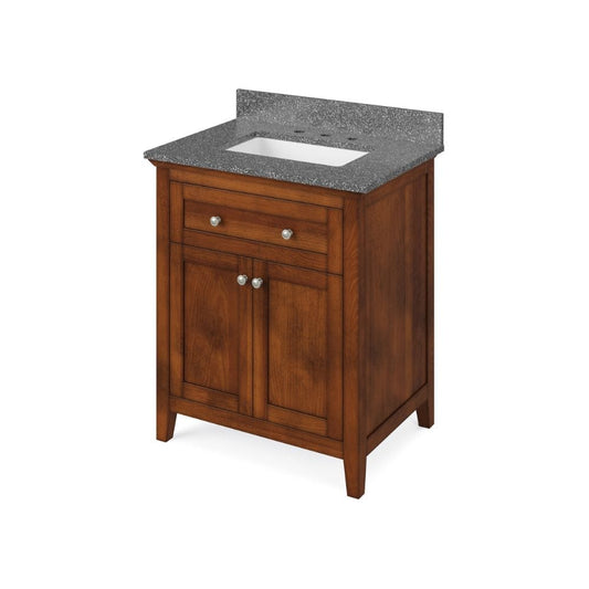 Jeffrey Alexander 30" Chocolate Chatham Vanity, Boulder Cultured Marble Vanity Top, undermount rectangle bowl | VKITCHA30CHBOR