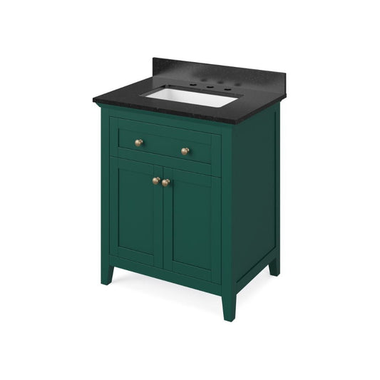 Jeffrey Alexander 30" Forest Green Chatham Vanity, Black Granite Vanity Top, undermount rectangle bowl | VKITCHA30GNBGR