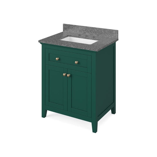 Jeffrey Alexander 30" Forest Green Chatham Vanity, Boulder Cultured Marble Vanity Top, undermount rectangle bowl | VKITCHA30GNBOR