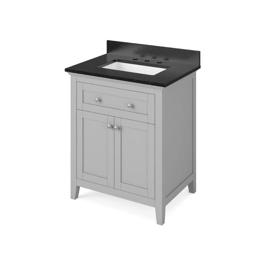 Jeffrey Alexander 30" Grey Chatham Vanity, Black Granite Vanity Top, undermount rectangle bowl | VKITCHA30GRBGR