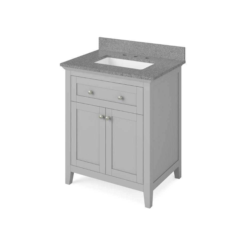 Jeffrey Alexander 30" Grey Chatham Vanity, Steel Grey Cultured Marble Vanity Top, undermount rectangle bowl | VKITCHA30GRSGR