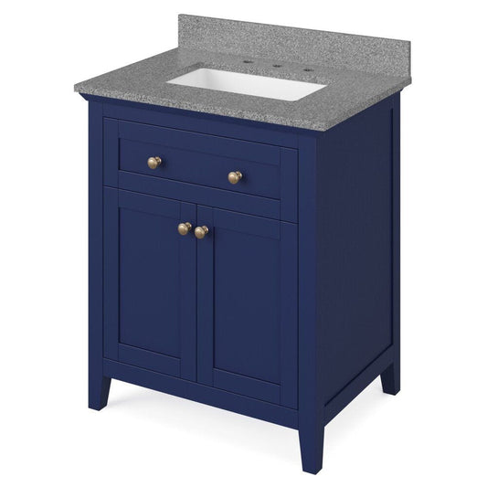 Jeffrey Alexander 30" Hale Blue Chatham Vanity, Steel Grey Cultured Marble Vanity Top, undermount rectangle bowl | VKITCHA30BLSGR