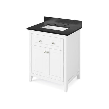 Jeffrey Alexander 30" White Chatham Vanity, Black Granite Vanity Top, undermount rectangle bowl | VKITCHA30WHBGR