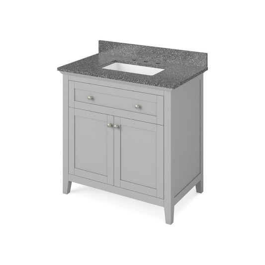 Jeffrey Alexander 36" Grey Chatham Vanity, Boulder Cultured Marble Vanity Top, undermount rectangle bowl | VKITCHA36GRBOR