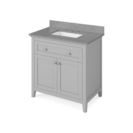 Jeffrey Alexander 36" Grey Chatham Vanity, Steel Grey Cultured Marble Vanity Top, undermount rectangle bowl | VKITCHA36GRSGR