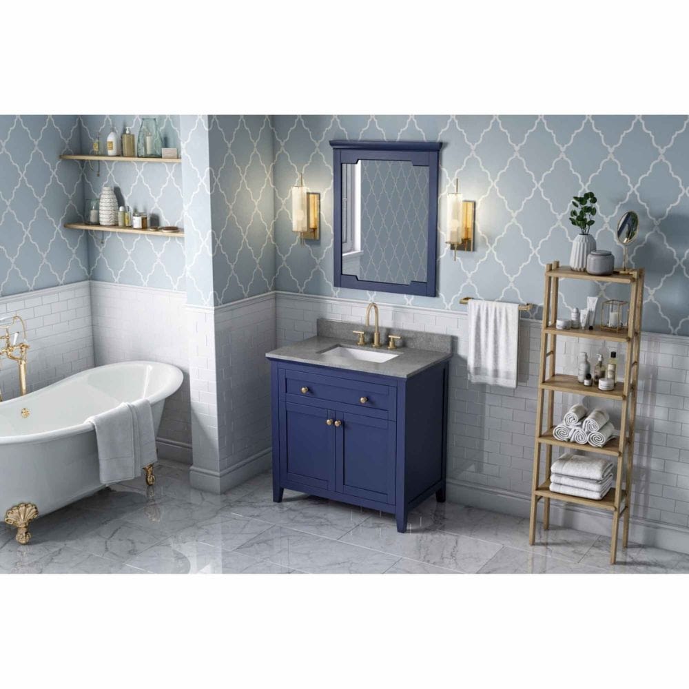 Chatham Traditional 36" Hale Blue Single Sink Vanity, Steel Grey Cultured Marble Top | VKITCHA36BLSGR