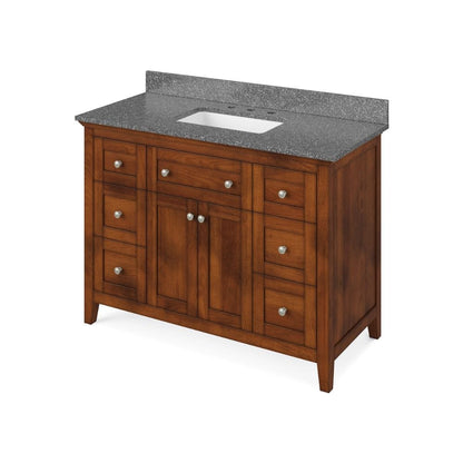 Jeffrey Alexander 48" Chocolate Chatham Vanity, Boulder Cultured Marble Vanity Top, undermount rectangle bowl | VKITCHA48CHBOR