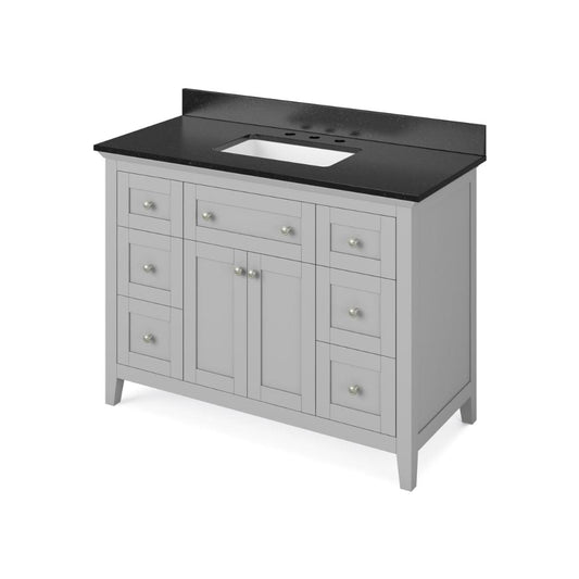 Jeffrey Alexander 48" White Chatham Vanity, Steel Grey Cultured Marble Vanity Top, undermount rectangle bowl | VKITCHA48WHSGR