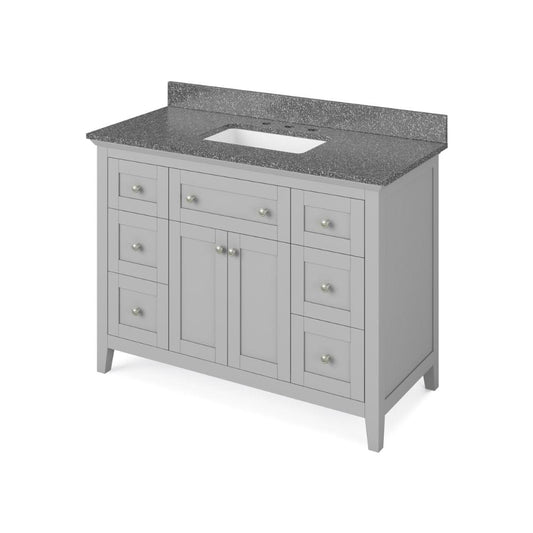 Jeffrey Alexander 48" Grey Chatham Vanity, Boulder Cultured Marble Vanity Top, undermount rectangle bowl | VKITCHA48GRBOR