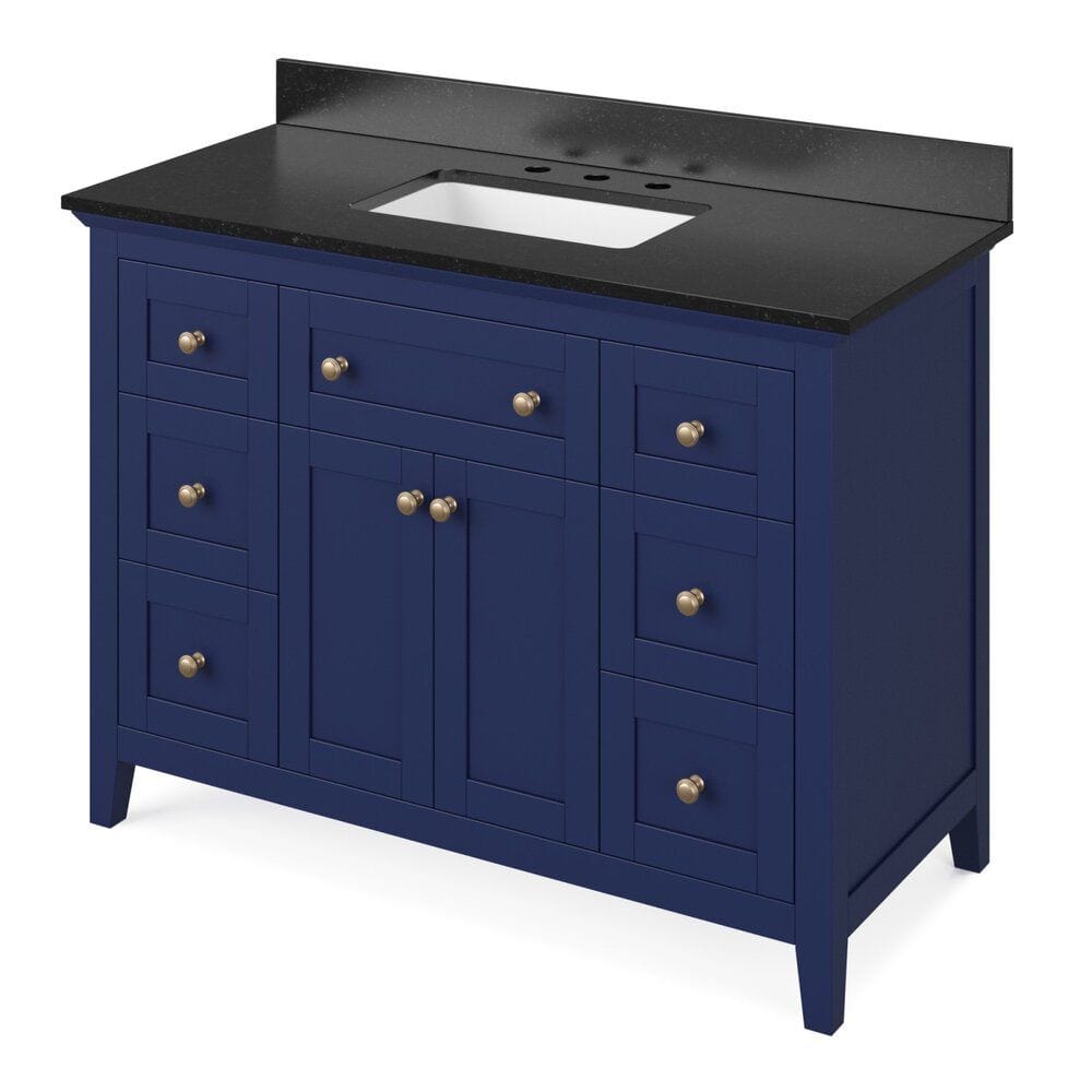 Jeffrey Alexander 48" Hale Blue Chatham Vanity, Black Granite Vanity Top, undermount rectangle bowl | VKITCHA48BLBGR