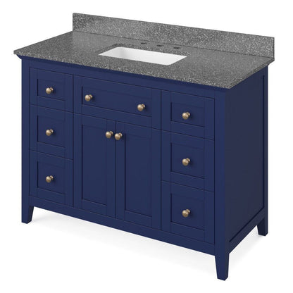 Jeffrey Alexander 48" Hale Blue Chatham Vanity, Boulder Cultured Marble Vanity Top, undermount rectangle bowl | VKITCHA48BLBOR