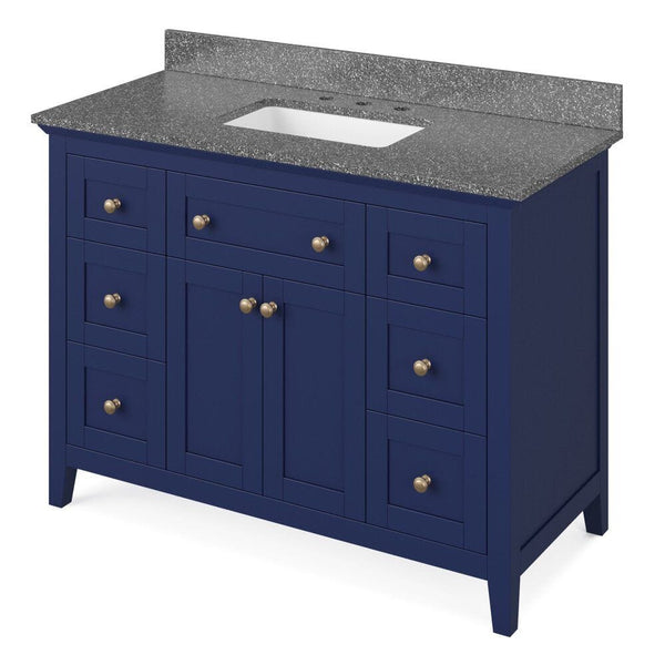 Jeffrey Alexander 48 Hale Blue Chatham Vanity, Boulder Cultured Marble Vanity Top, undermount rectangle bowl | VKITCHA48BLBOR