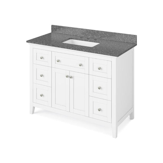 Jeffrey Alexander 48" White Chatham Vanity, Boulder Cultured Marble Vanity Top, undermount rectangle bowl | VKITCHA48WHBOR