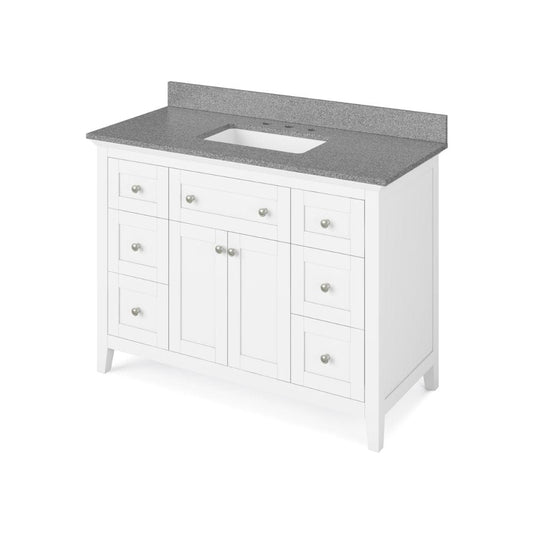 Jeffrey Alexander 48" White Chatham Vanity, Steel Grey Cultured Marble Vanity Top, undermount rectangle bowl | VKITCHA48WHSGR The Chatham vanity 