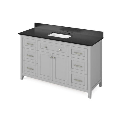 Jeffrey Alexander 60" Grey Chatham Vanity, Black Granite Vanity Top, undermount rectangle bowl | VKITCHA60SGRBGR