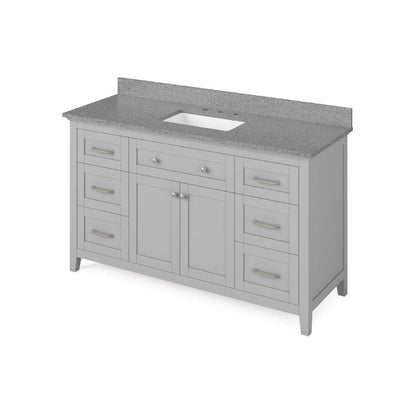 Jeffrey Alexander 60" Grey Chatham Vanity, Steel Grey Cultured Marble Vanity Top, undermount rectangle bowl | VKITCHA60SGRSGR