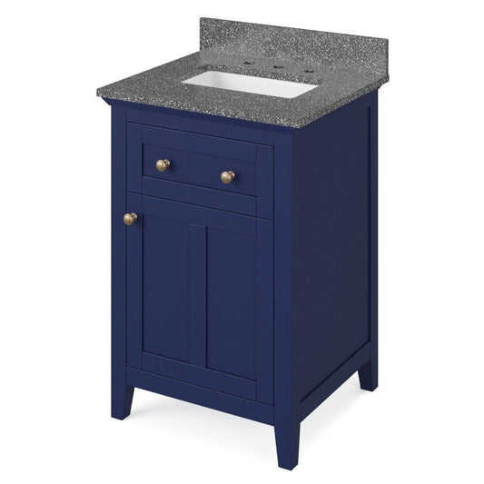 Jeffrey Alexander 24" Hale Blue Chatham Vanity, Boulder Cultured Marble Vanity Top, undermount rectangle bowl | VKITCHA24BL