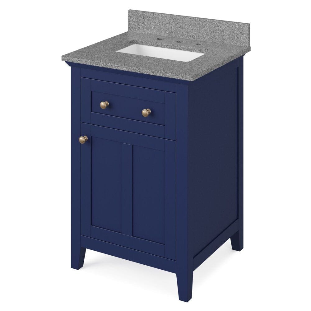 Jeffrey Alexander 24" Hale Blue Chatham Vanity, Steel Grey Cultured Marble Vanity Top, undermount rectangle bowl | VKITCHA24BLSGR