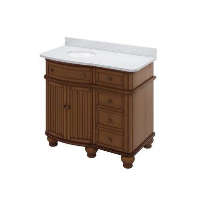 Jeffrey Alexander 48" Walnut Compton Vanity, Compton-only White Carrara Marble Vanity Top, undermount oval bowl | VKITCOM48WAWCO