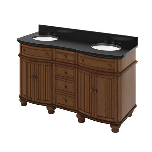 Jeffrey Alexander 60" Walnut Compton Vanity, double bowl, Compton-only Black Granite Vanity Top, two undermount oval bowls | VKITCOM60WABGO