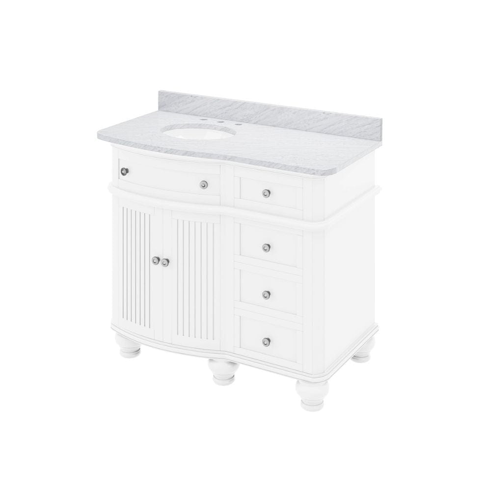 Jeffrey Alexander 448" White Compton Vanity, Compton-only White Carrara Marble Vanity Top, undermount oval bowl | VKITCOM48WHWCO