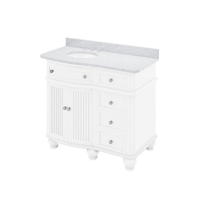 Jeffrey Alexander 448" White Compton Vanity, Compton-only White Carrara Marble Vanity Top, undermount oval bowl | VKITCOM48WHWCO