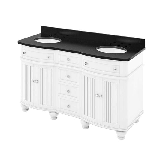 Jeffrey Alexander 60" White Compton Vanity, double bowl, Compton-only Black Granite Vanity Top, two undermount oval bowls | VKITCOM60WHBGO