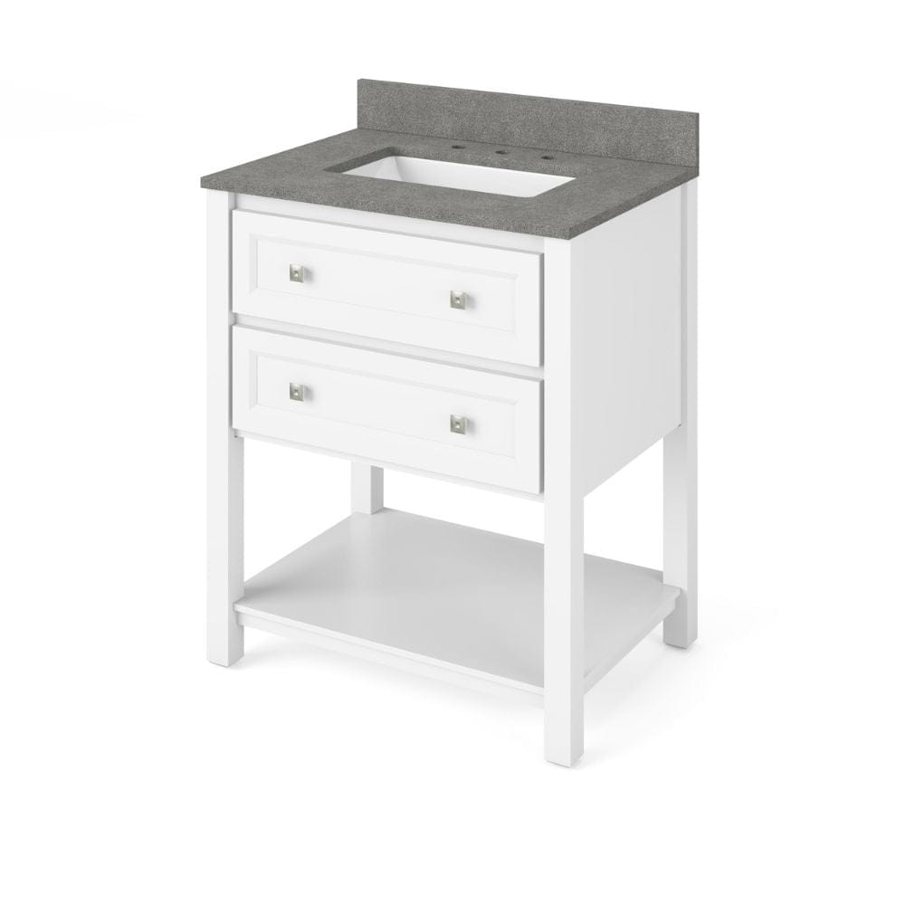 ler Transitional 30" White Vanity, Steel Grey Cultured Marble Top | VKITADL30WHSGR