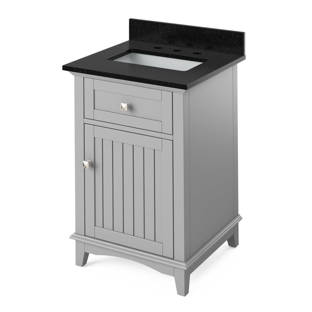 Jeffrey Alexander 24" Grey Savino Vanity, Black Granite Vanity Top, undermount rectangle bowl | VKITSAV24GRBGR