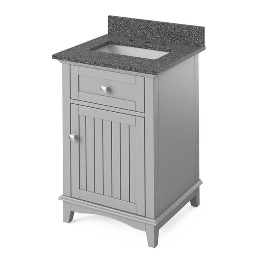 Jeffrey Alexander 24" Grey Savino Vanity, Boulder Cultured Marble Vanity Top, undermount rectangle bowl | VKITSAV24GRBOR