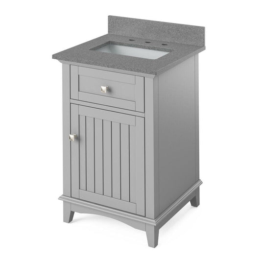 Jeffrey Alexander 24" Grey Savino Vanity, Steel Grey Cultured Marble Vanity Top, undermount rectangle bowl | VKITSAV24GRSGR