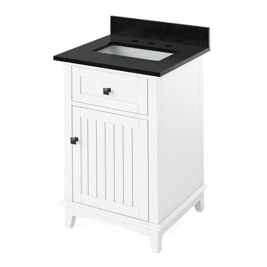 Jeffrey Alexander 24" White Savino Vanity, Black Granite Vanity Top, undermount rectangle bowl | VKITSAV24WHBGR