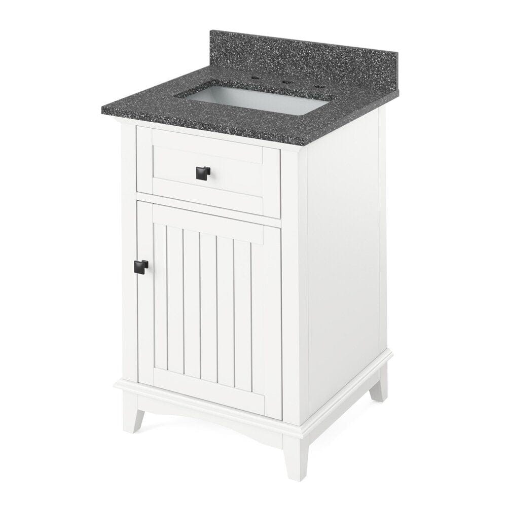 Jeffrey Alexander 24" White Savino Vanity, Boulder Cultured Marble Vanity Top, undermount rectangle bowl | VKITSAV24WHBOR